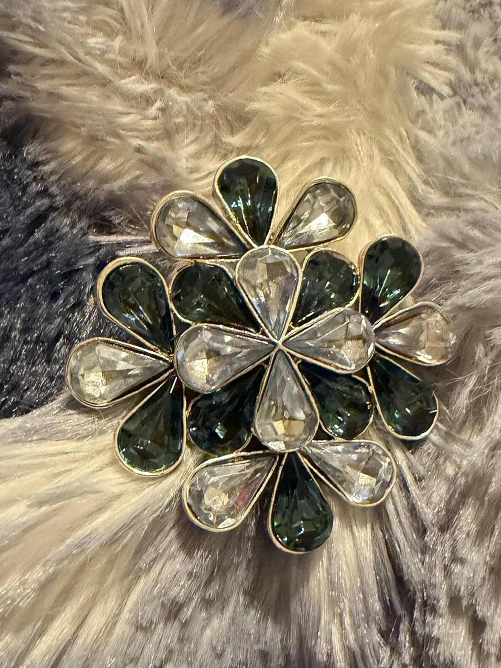 Crystal Floral Brooch - Clear & Sapphire Blue Stones